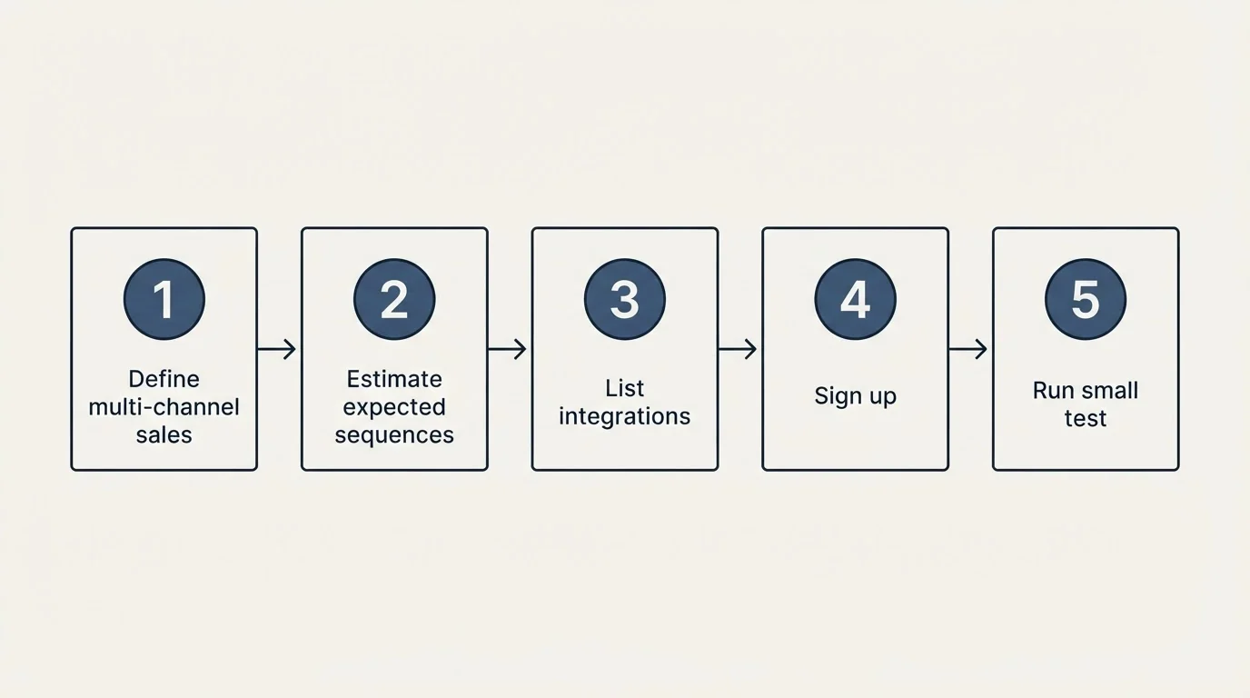 Step sequence: Getting Started Checklist (Define multi-channel sales, Estimate expected sequences, List integrations, Sign up)