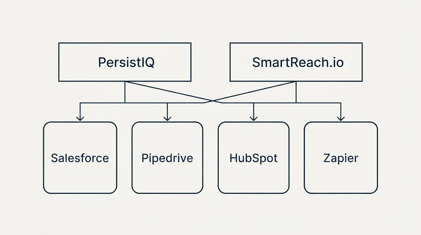 Integration grid: Integration Ecosystem (PersistIQ, SmartReach.io, Salesforce, Pipedrive)