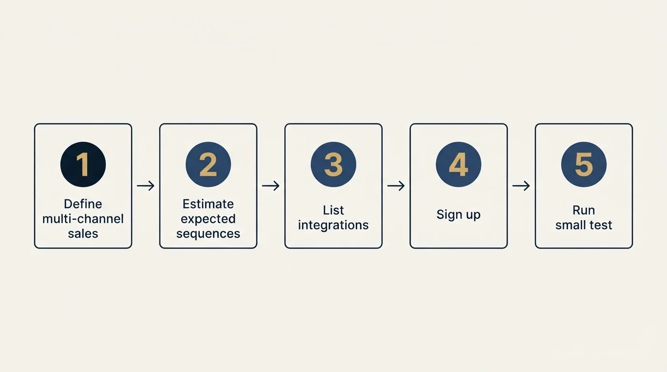 Step sequence: Getting Started Checklist (Define multi-channel sales, Estimate expected sequences, List integrations, Sign up)