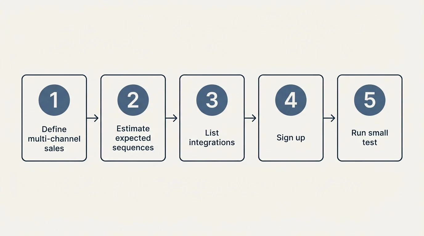 Step sequence: Getting Started Checklist (Define multi-channel sales, Estimate expected sequences, List integrations, Sign up)
