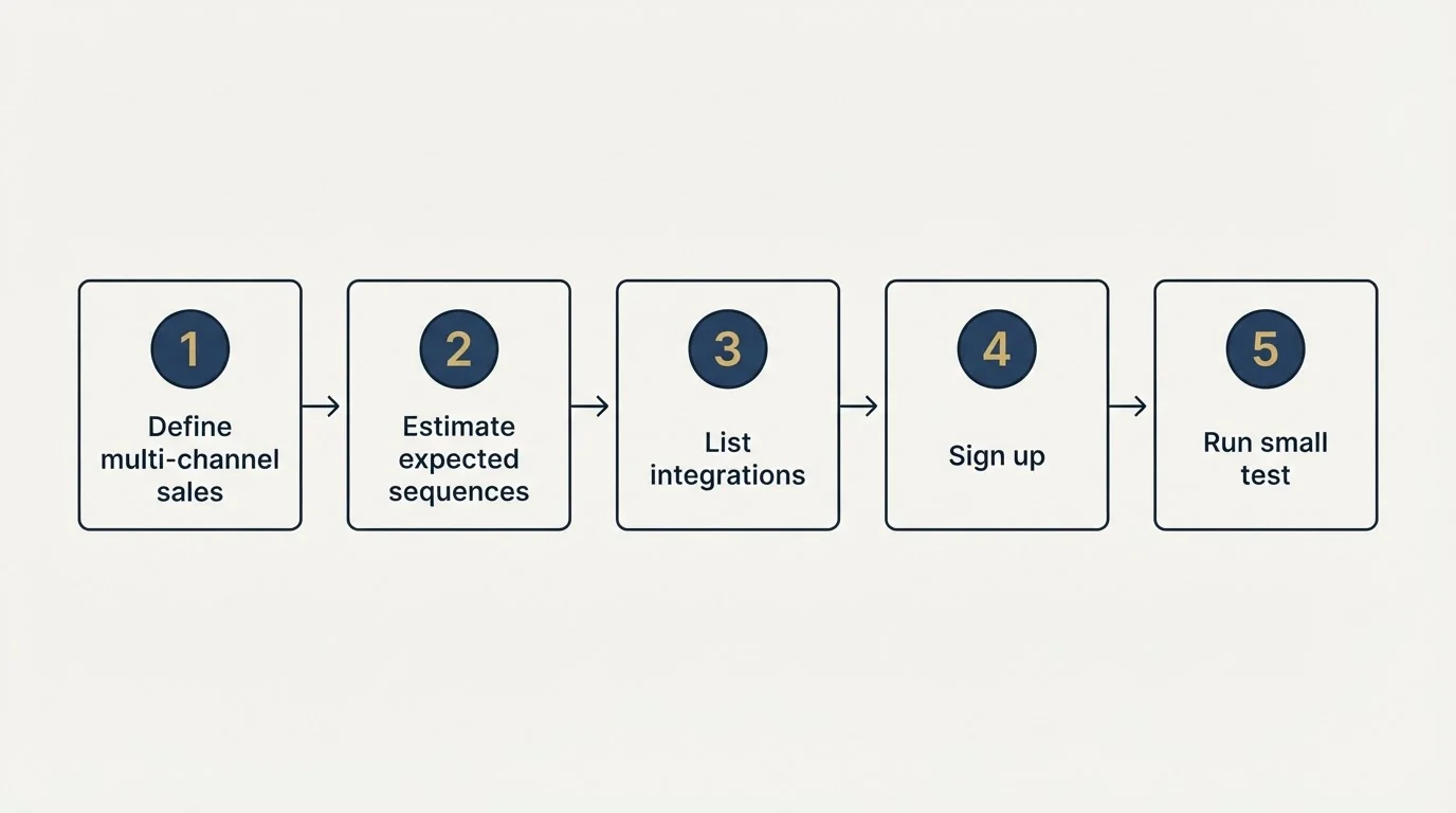 Step sequence: Getting Started Checklist (Define multi-channel sales, Estimate expected sequences, List integrations, Sign up)