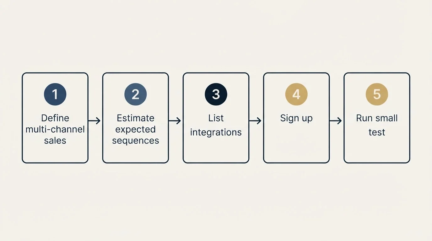 Step sequence: Getting Started Checklist (Define multi-channel sales, Estimate expected sequences, List integrations, Sign up)