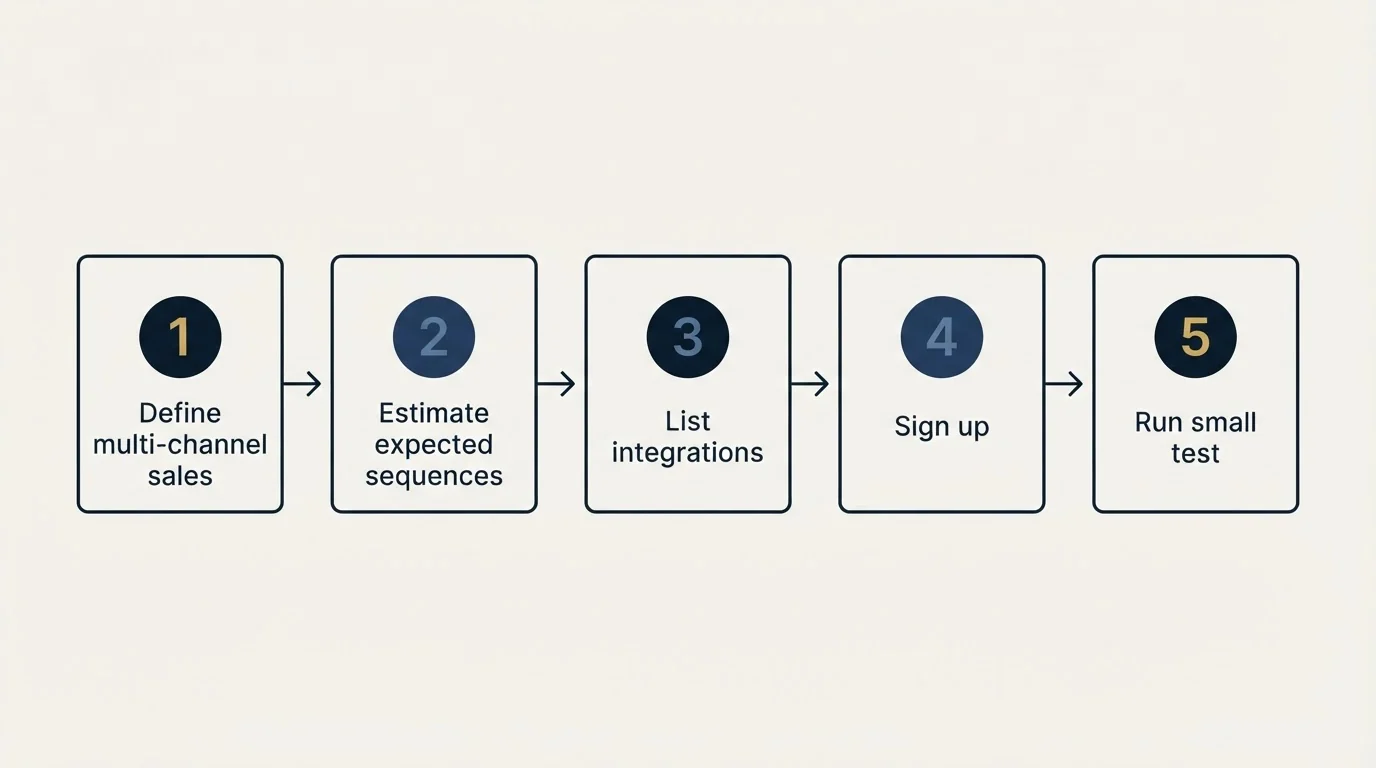 Step sequence: Getting Started Checklist (Define multi-channel sales, Estimate expected sequences, List integrations, Sign up)