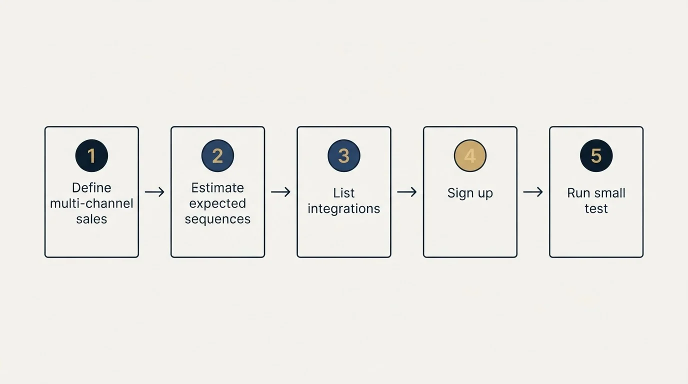 Step sequence: Getting Started Checklist (Define multi-channel sales, Estimate expected sequences, List integrations, Sign up)