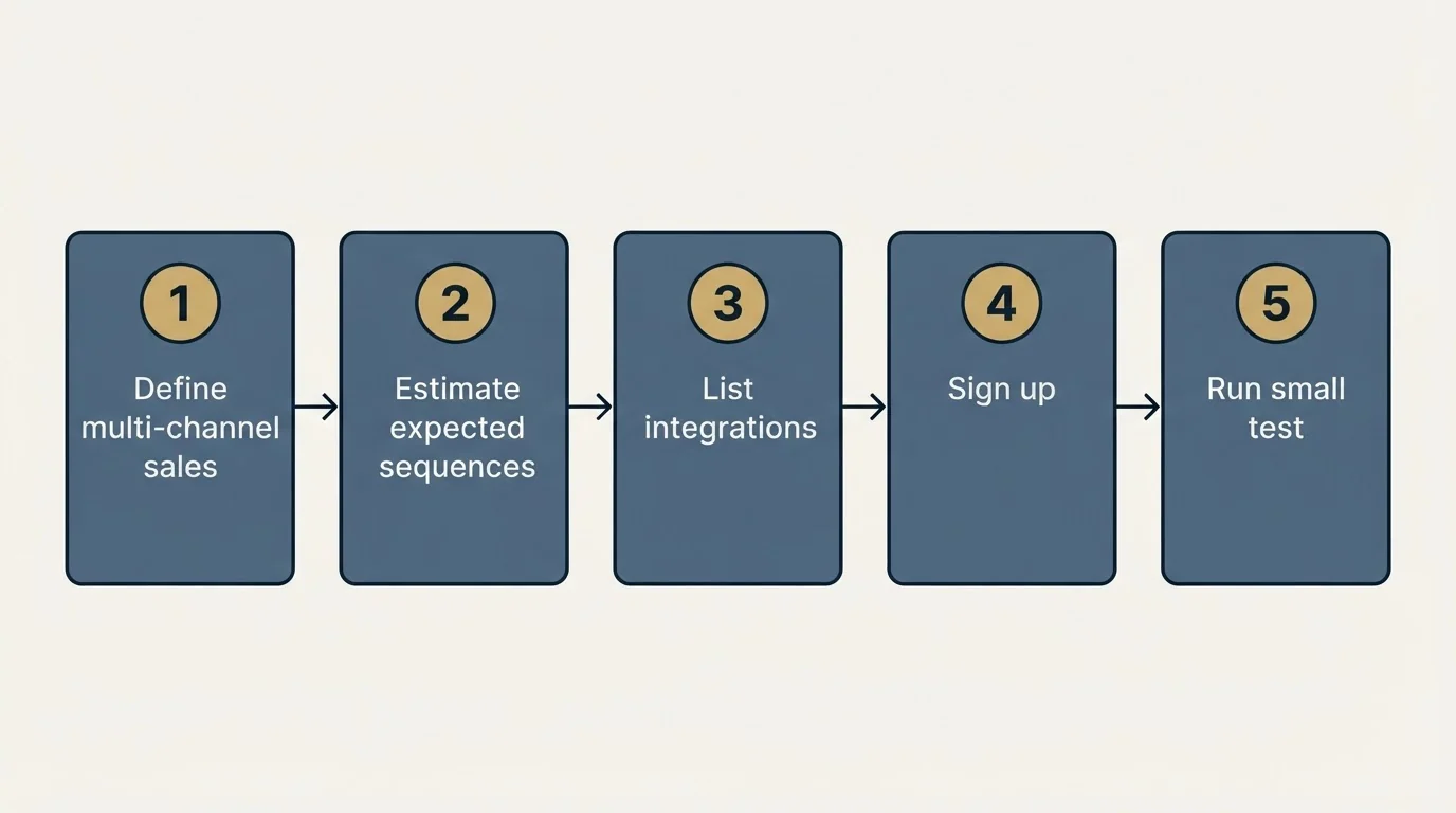 Step sequence: Getting Started Checklist (Define multi-channel sales, Estimate expected sequences, List integrations, Sign up)