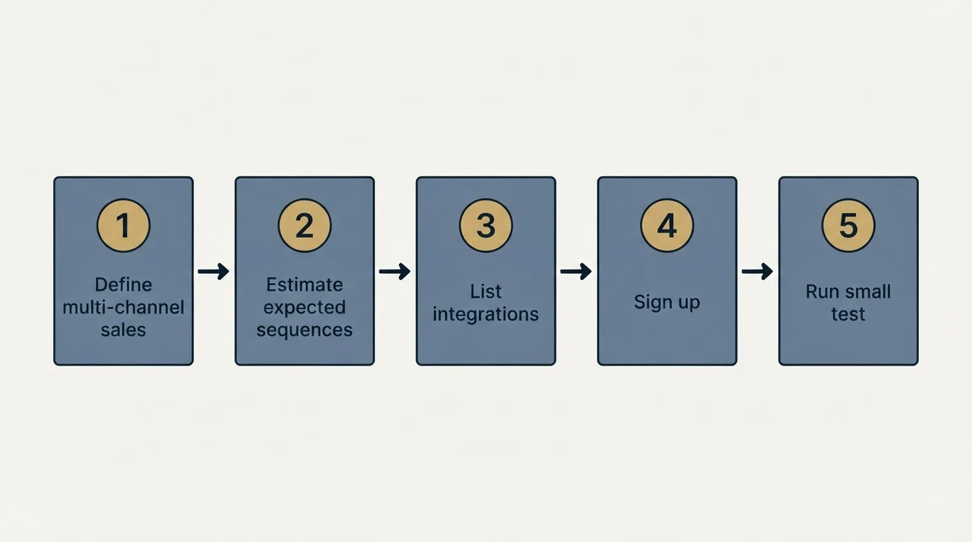Step sequence: Getting Started Checklist (Define multi-channel sales, Estimate expected sequences, List integrations, Sign up)