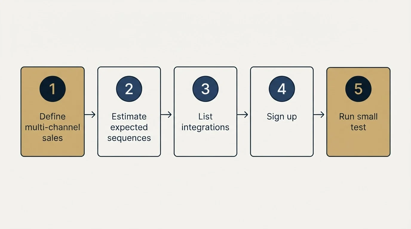 Step sequence: Getting Started Checklist (Define multi-channel sales, Estimate expected sequences, List integrations, Sign up)