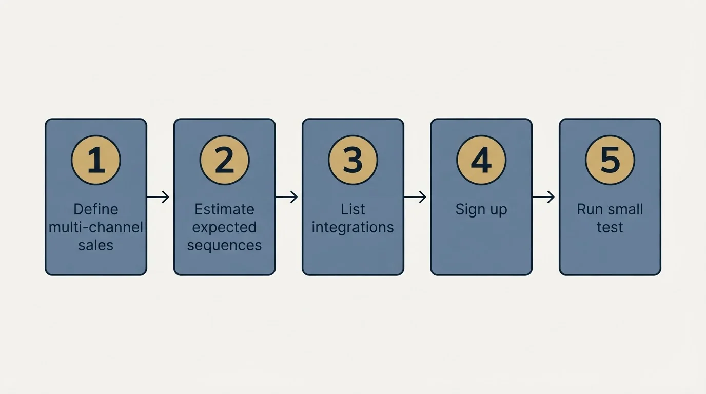 Step sequence: Getting Started Checklist (Define multi-channel sales, Estimate expected sequences, List integrations, Sign up)