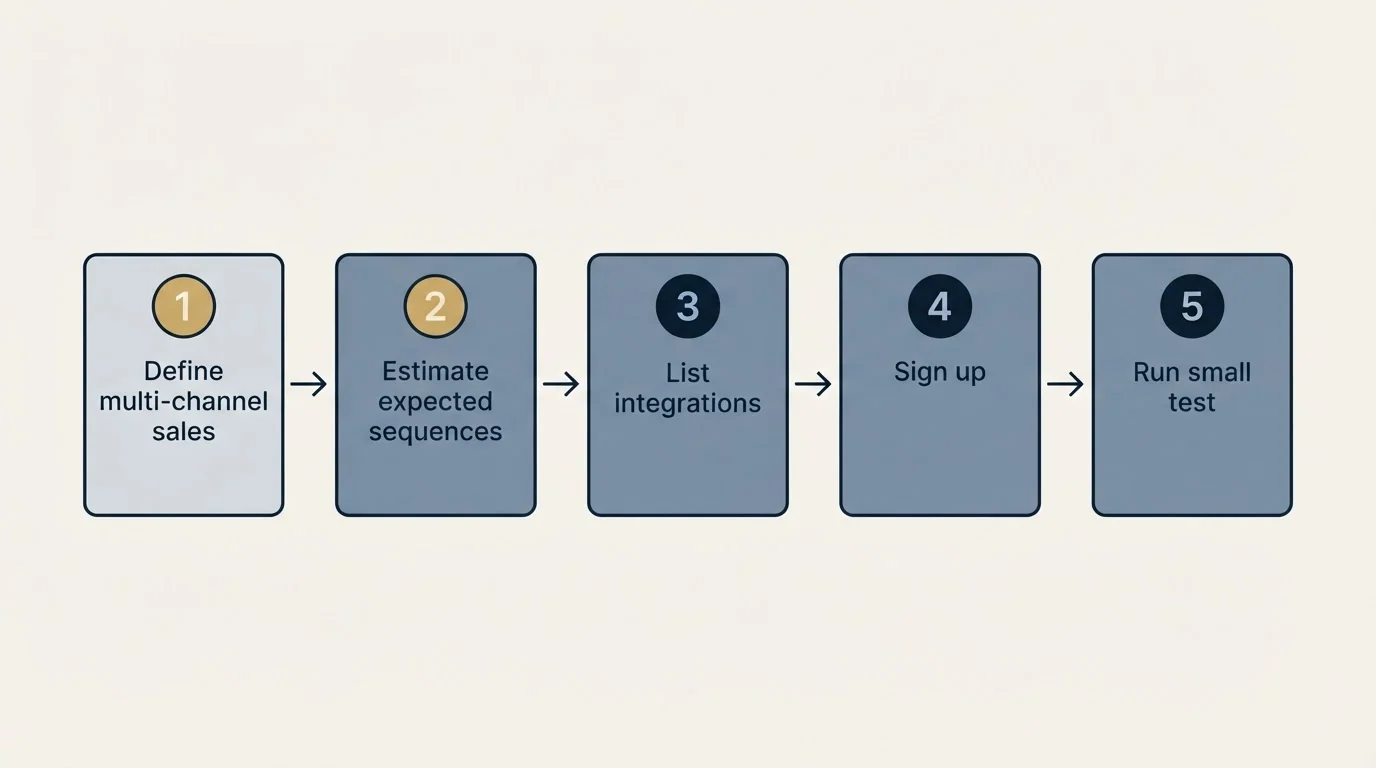 Step sequence: Getting Started Checklist (Define multi-channel sales, Estimate expected sequences, List integrations, Sign up)
