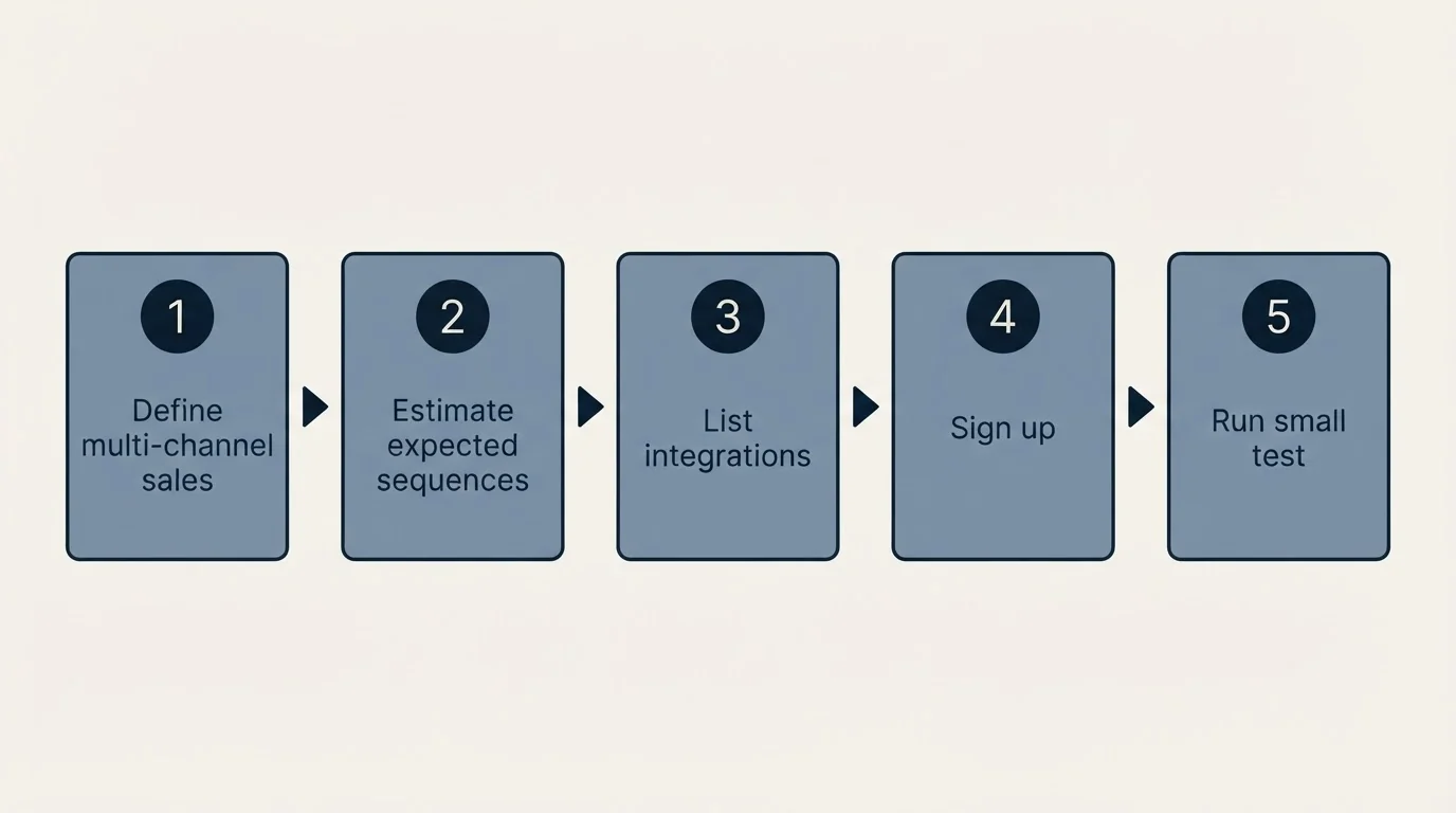 Step sequence: Getting Started Checklist (Define multi-channel sales, Estimate expected sequences, List integrations, Sign up)