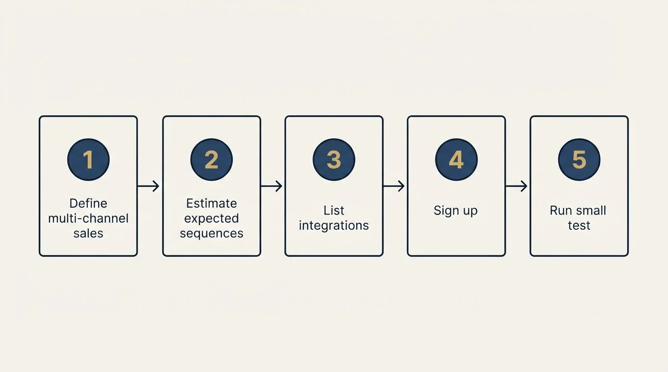 Step sequence: Getting Started Checklist (Define multi-channel sales, Estimate expected sequences, List integrations, Sign up)
