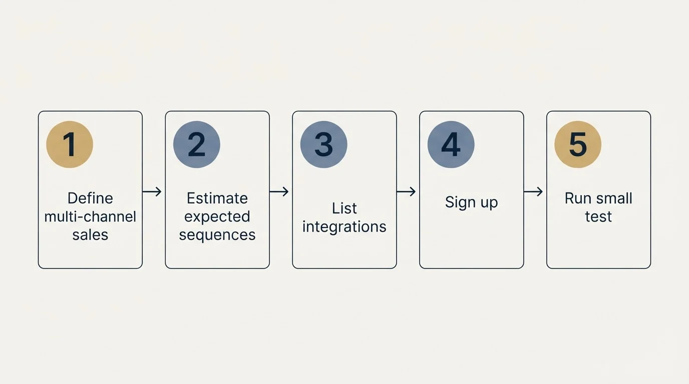 Step sequence: Getting Started Checklist (Define multi-channel sales, Estimate expected sequences, List integrations, Sign up)