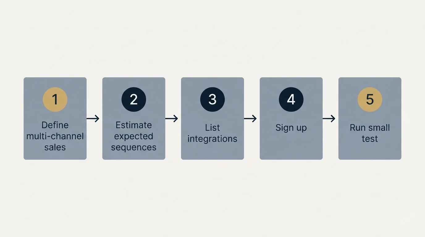 Step sequence: Getting Started Checklist (Define multi-channel sales, Estimate expected sequences, List integrations, Sign up)