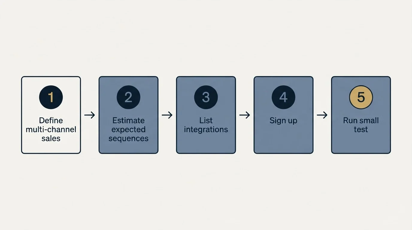 Step sequence: Getting Started Checklist (Define multi-channel sales, Estimate expected sequences, List integrations, Sign up)