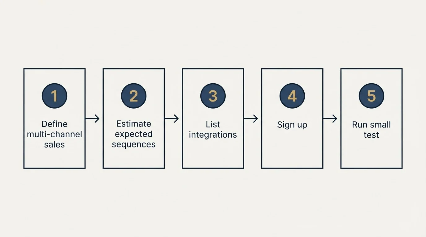 Step sequence: Getting Started Checklist (Define multi-channel sales, Estimate expected sequences, List integrations, Sign up)