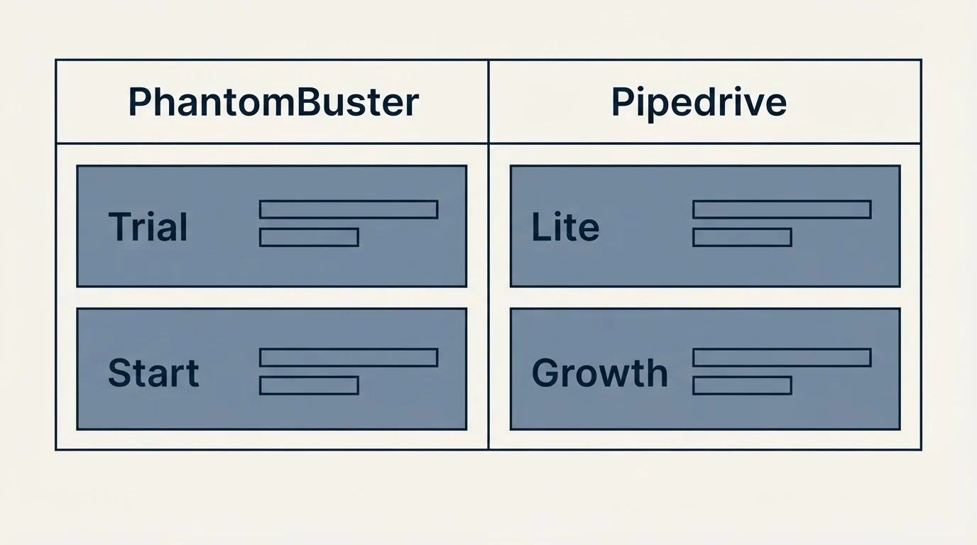 Pricing table: Pricing Comparison (PhantomBuster, Pipedrive, Trial, Lite)