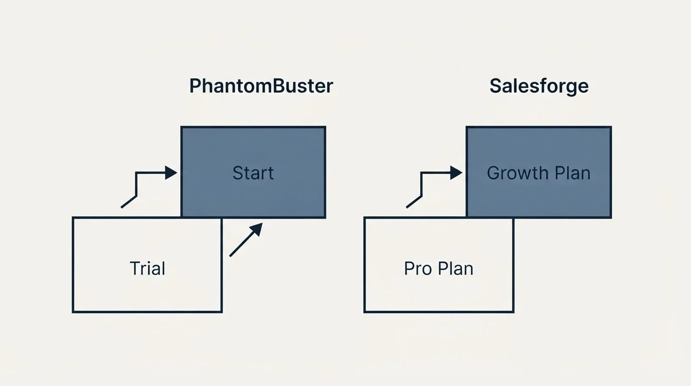Pricing ladder: Pricing Comparison (PhantomBuster, Salesforge, Trial, Pro Plan)