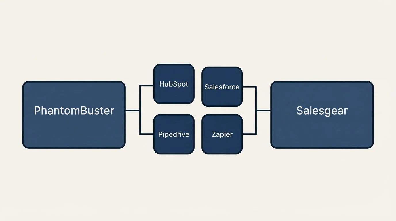 Integration schematic: Integration Ecosystem (PhantomBuster, Salesgear, HubSpot, Salesforce)