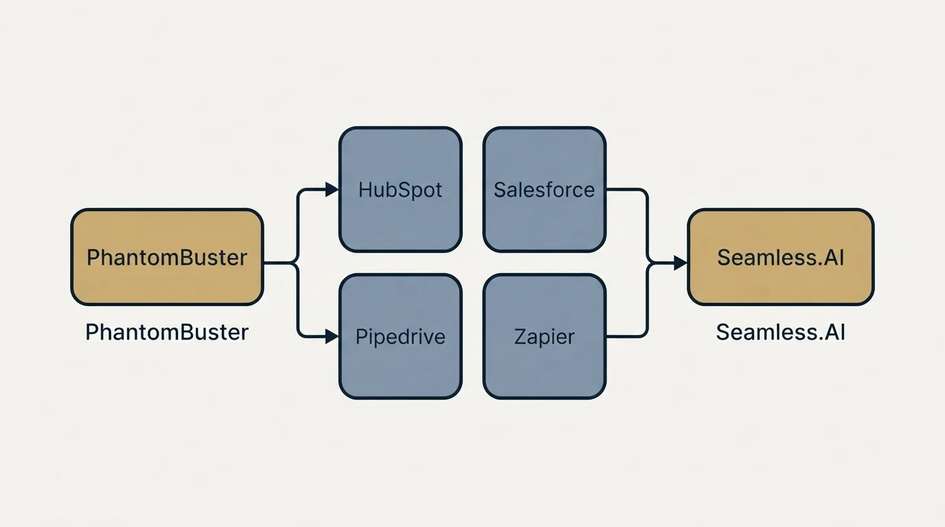 Integration schematic: Integration Ecosystem (PhantomBuster, Seamless.AI, HubSpot, Salesforce)