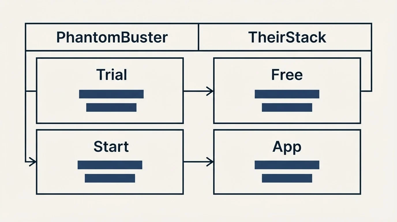 Pricing table: Pricing Comparison (PhantomBuster, TheirStack, Trial, Free)