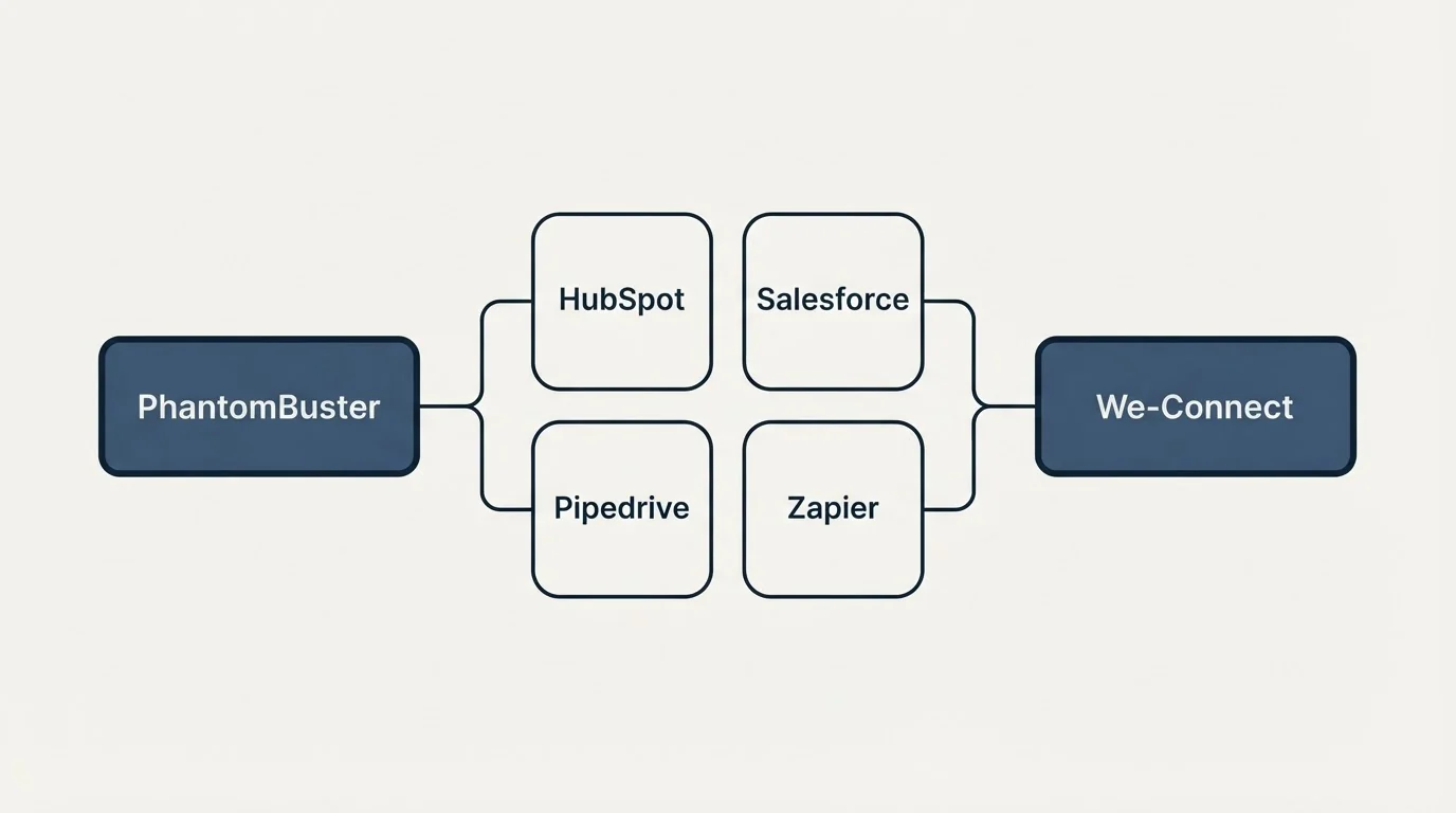 Integration schematic: Integration Ecosystem (PhantomBuster, We-Connect, HubSpot, Salesforce)