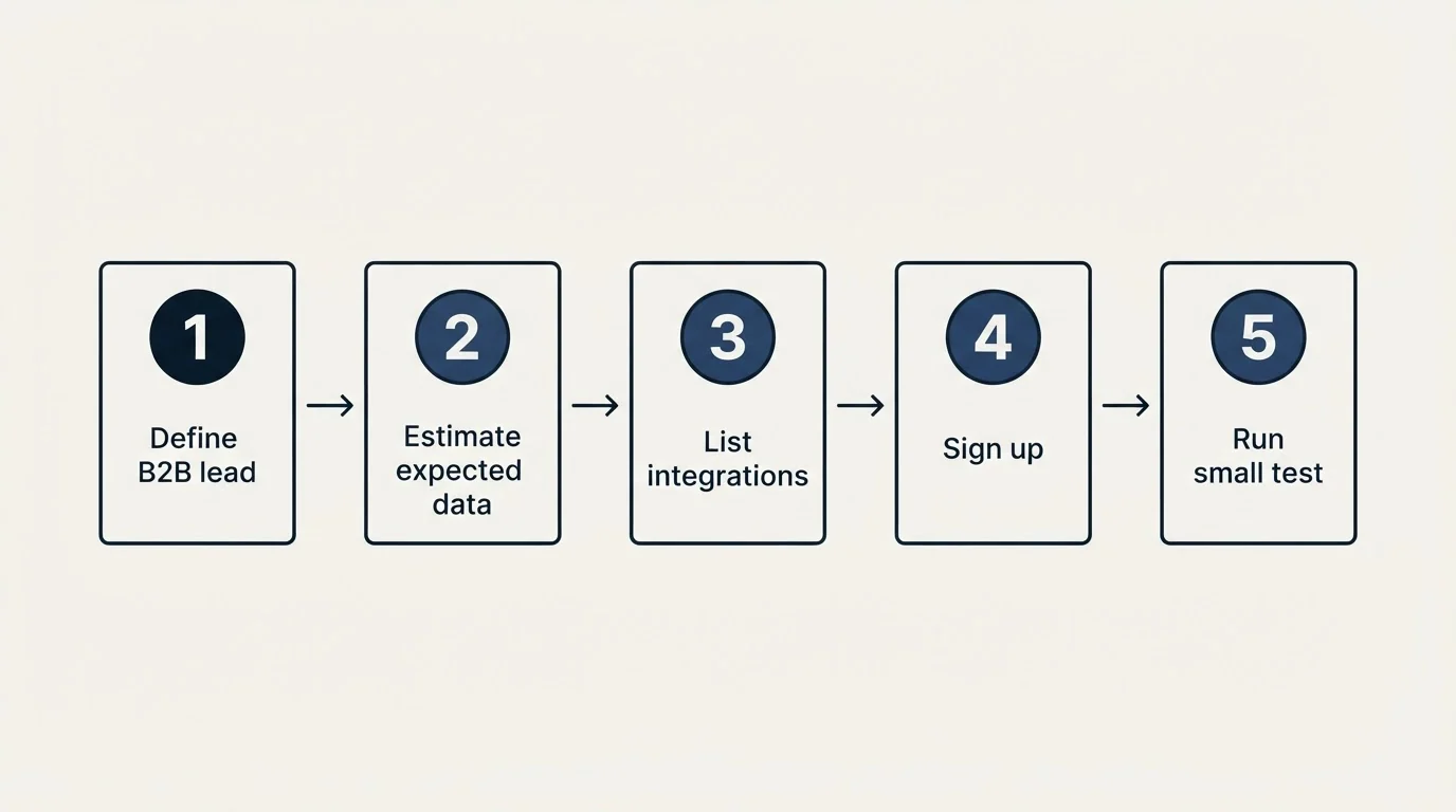 Step sequence: Getting Started Checklist (Define B2B lead, Estimate expected data, List integrations, Sign up)
