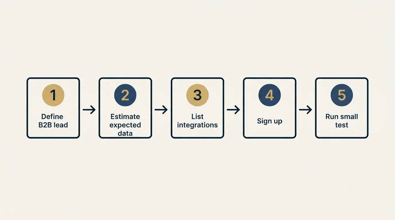 Step sequence: Getting Started Checklist (Define B2B lead, Estimate expected data, List integrations, Sign up)