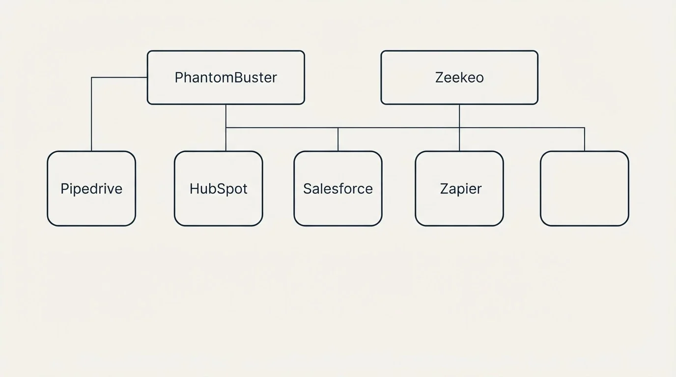 Integration grid: Integration Ecosystem (PhantomBuster, Zeekeo, HubSpot, Salesforce)
