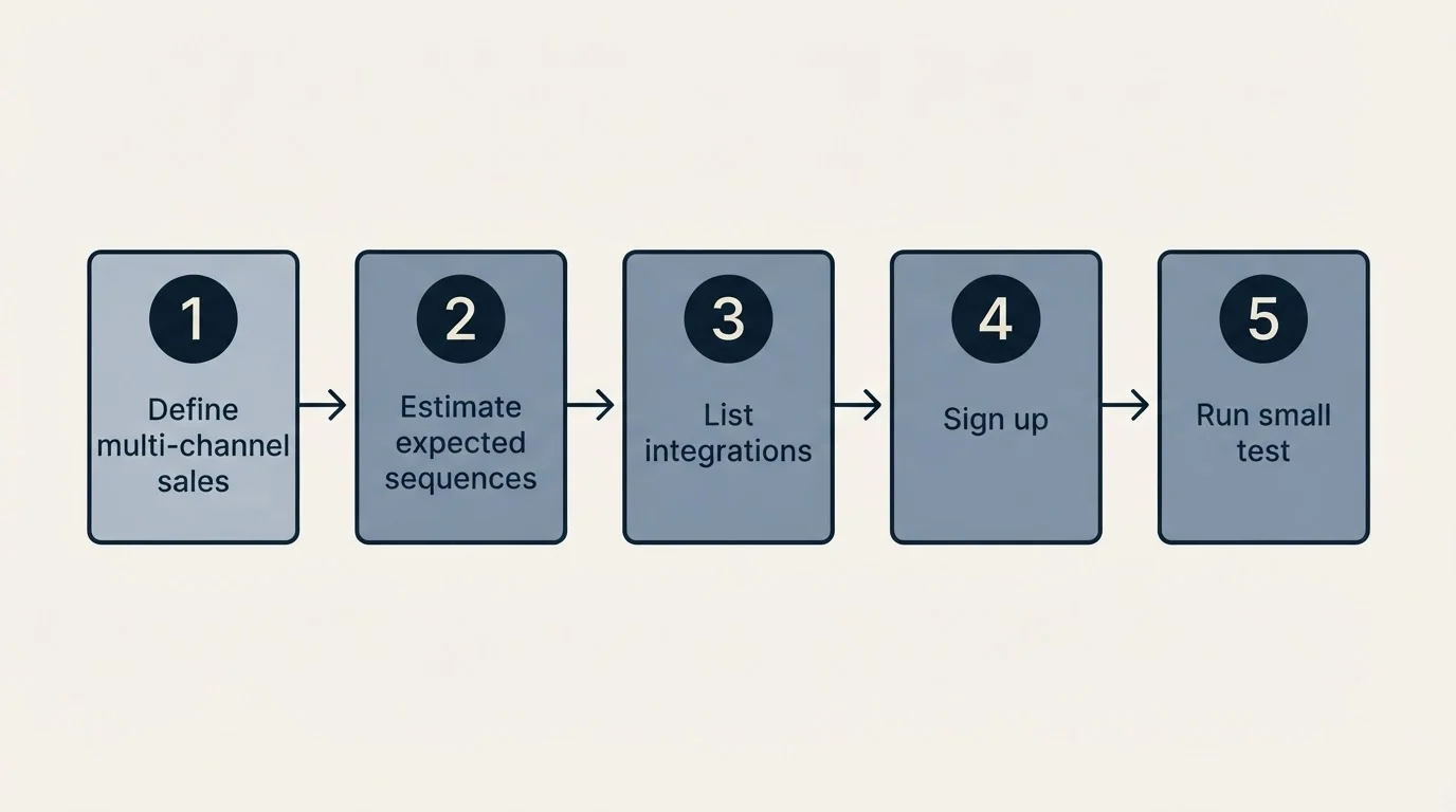 Step sequence: Getting Started Checklist (Define multi-channel sales, Estimate expected sequences, List integrations, Sign up)