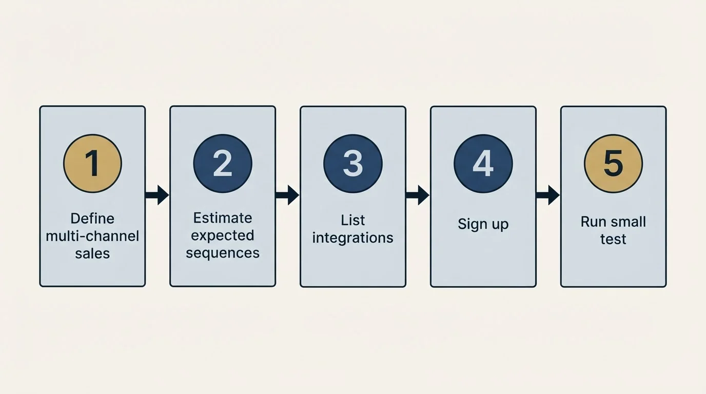 Step sequence: Getting Started Checklist (Define multi-channel sales, Estimate expected sequences, List integrations, Sign up)