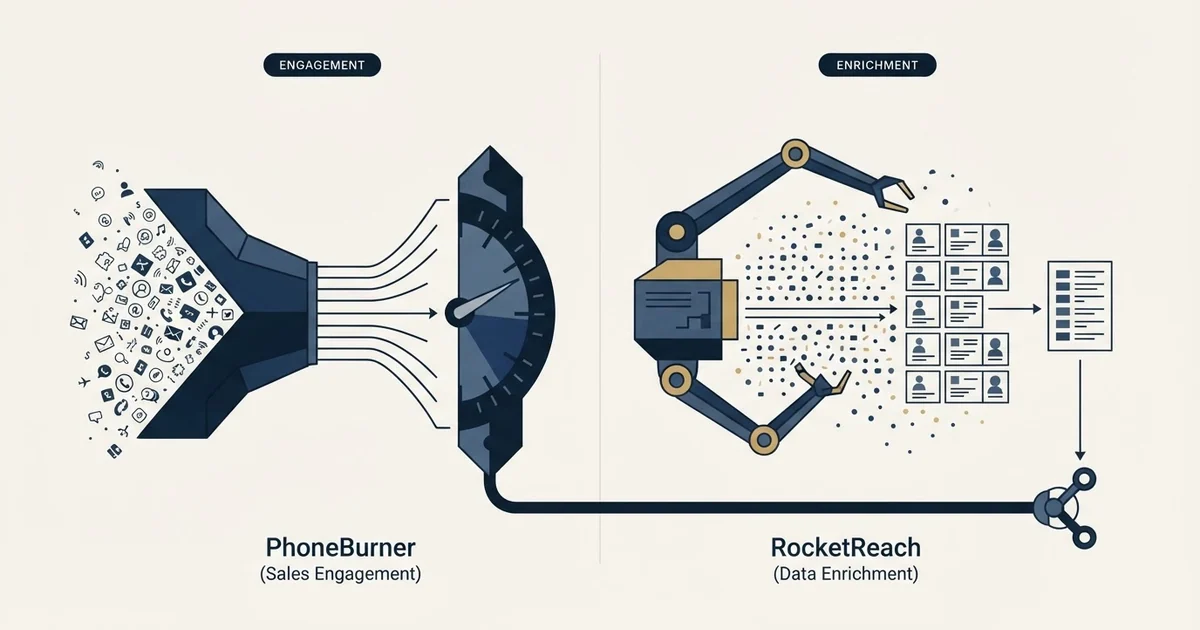 Editorial illustration for PhoneBurner vs RocketReach