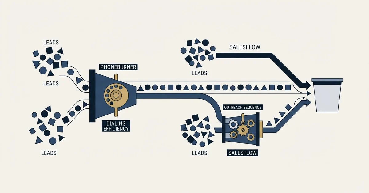 Editorial illustration for PhoneBurner vs Salesflow