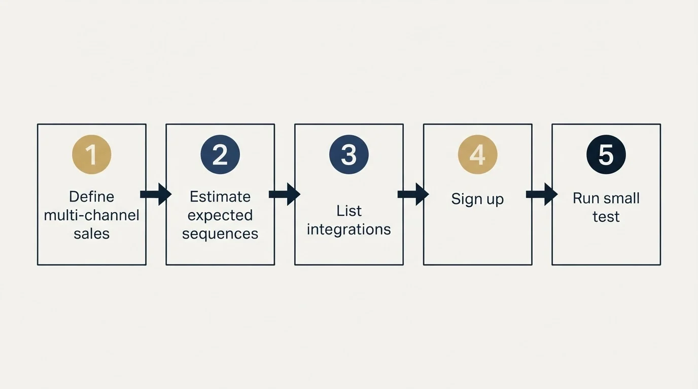 Step sequence: Getting Started Checklist (Define multi-channel sales, Estimate expected sequences, List integrations, Sign up)