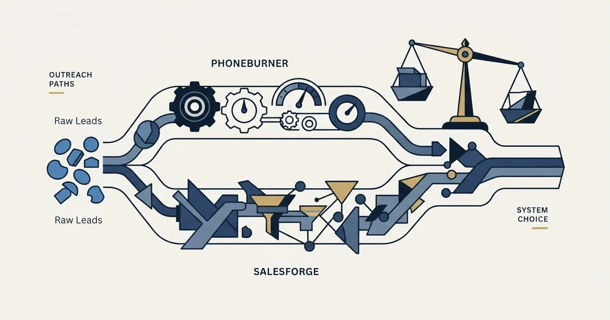 Editorial illustration for PhoneBurner vs Salesforge