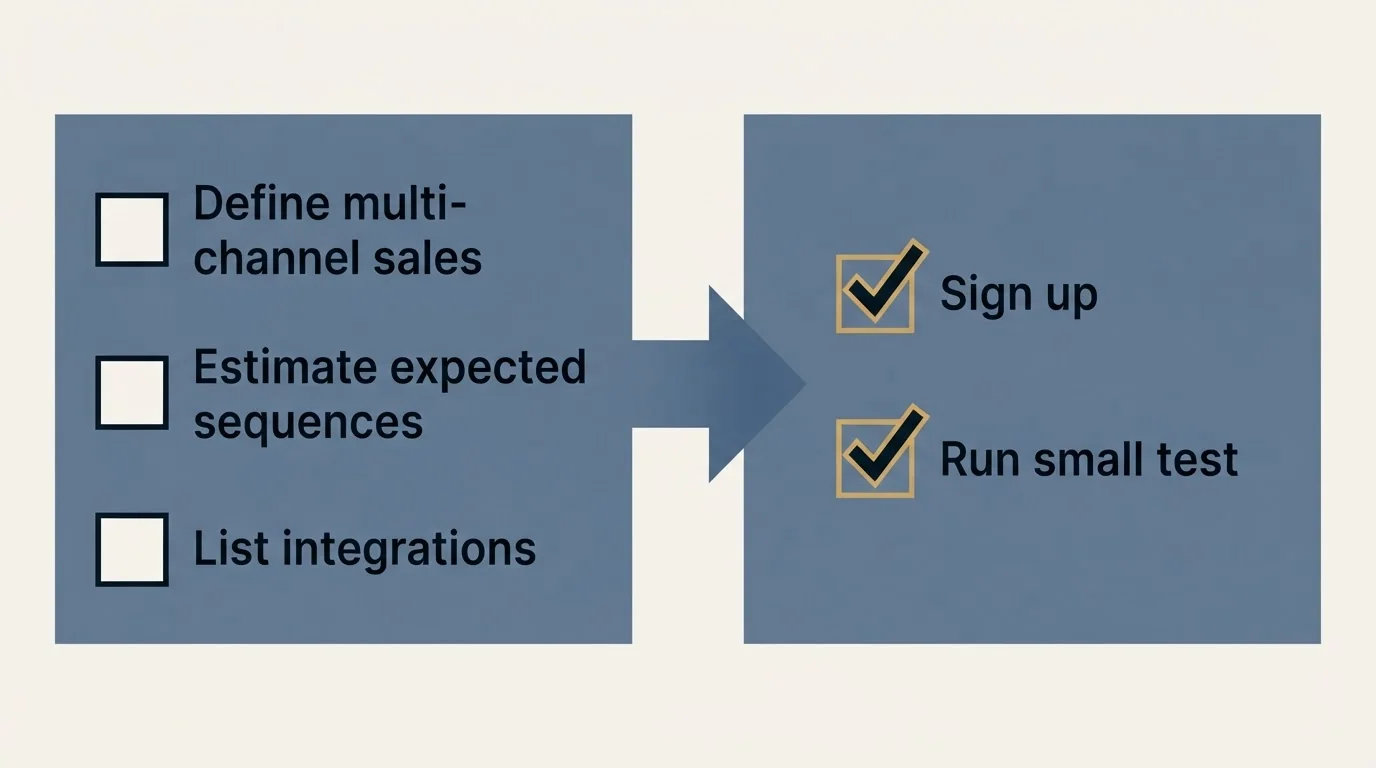 Before-and-after steps: Getting Started Checklist (Define multi-channel sales, Estimate expected sequences, List integrations, Sign up)