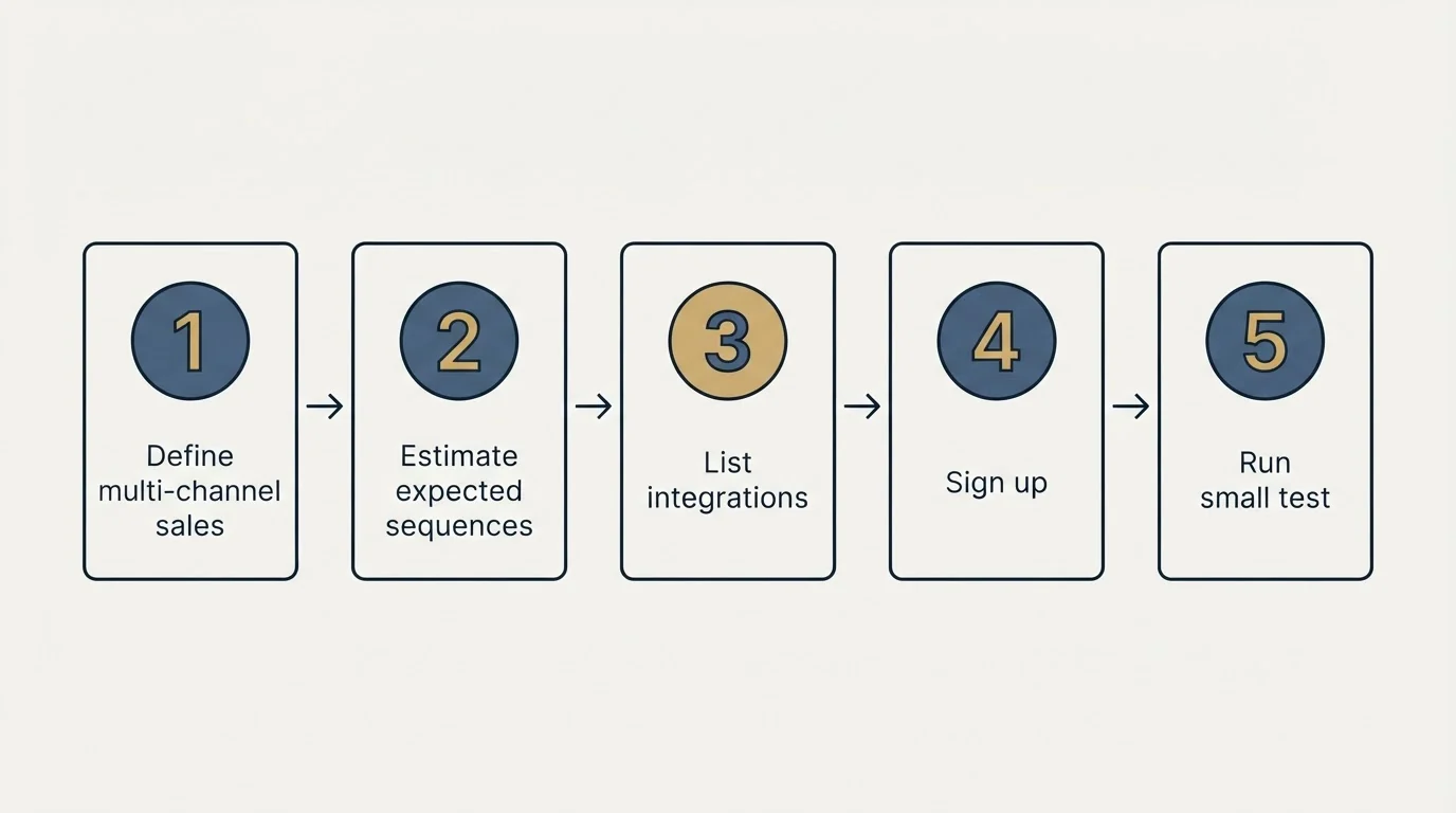 Step sequence: Getting Started Checklist (Define multi-channel sales, Estimate expected sequences, List integrations, Sign up)