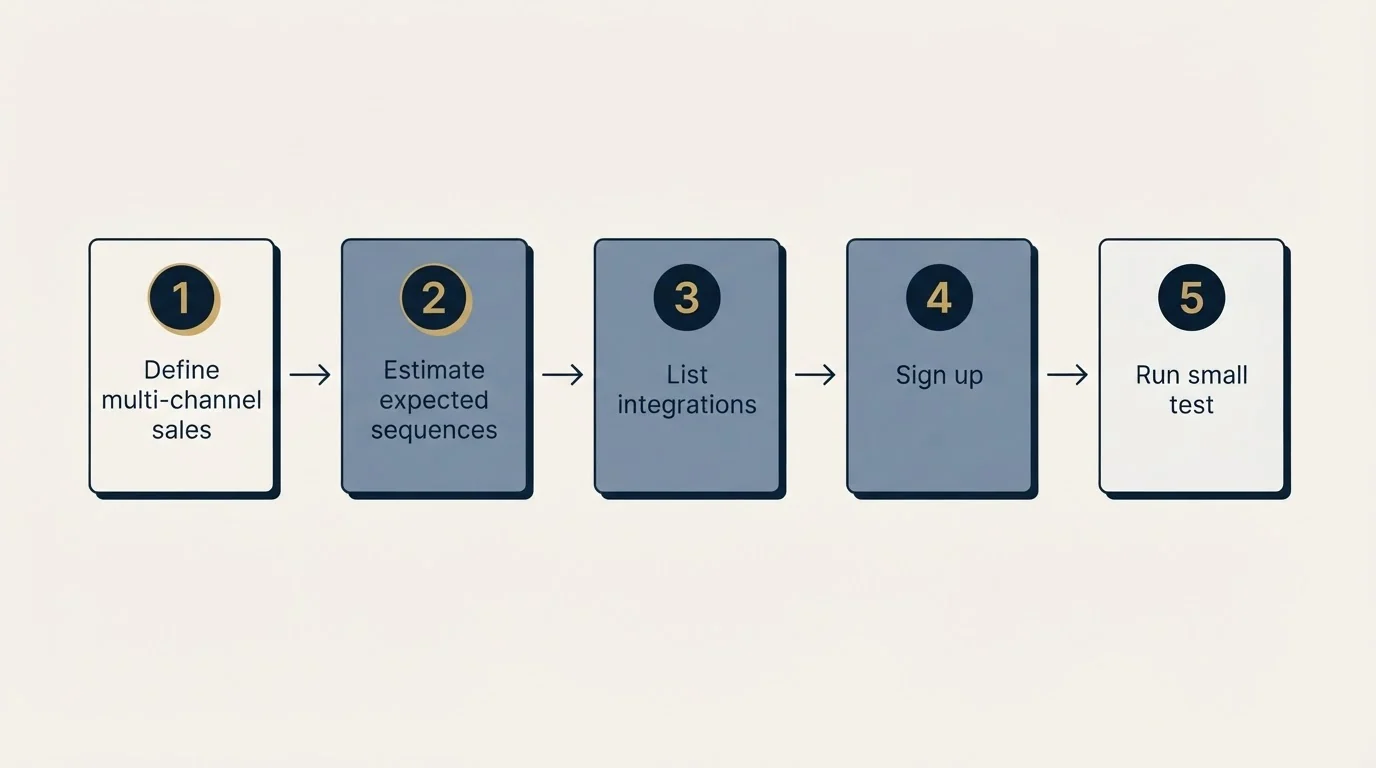 Step sequence: Getting Started Checklist (Define multi-channel sales, Estimate expected sequences, List integrations, Sign up)