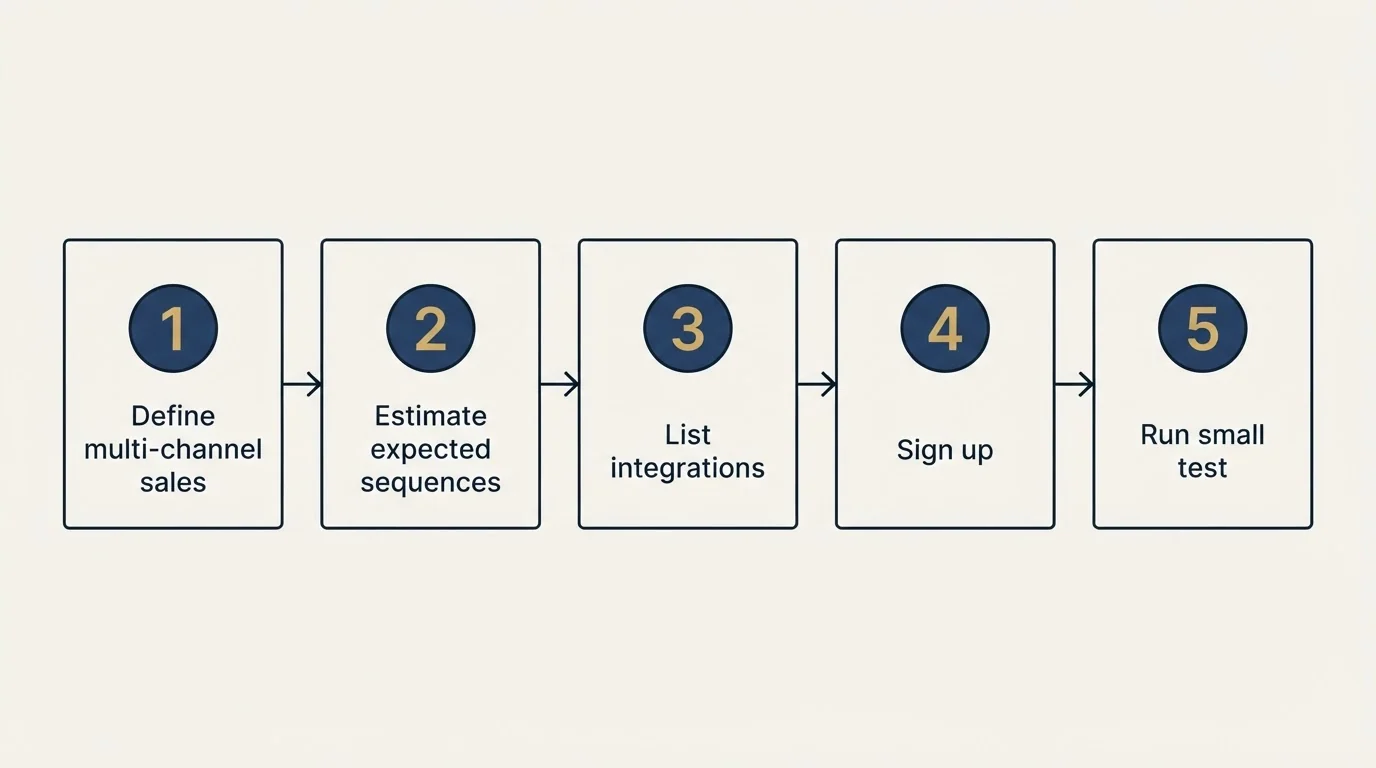 Step sequence: Getting Started Checklist (Define multi-channel sales, Estimate expected sequences, List integrations, Sign up)
