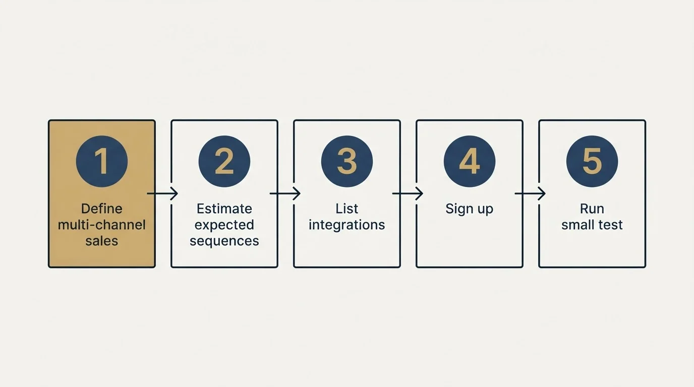 Step sequence: Getting Started Checklist (Define multi-channel sales, Estimate expected sequences, List integrations, Sign up)