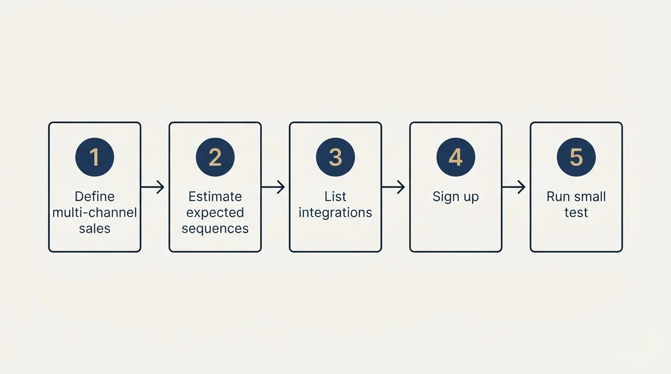 Step sequence: Getting Started Checklist (Define multi-channel sales, Estimate expected sequences, List integrations, Sign up)