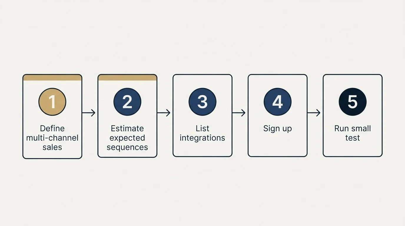 Step sequence: Getting Started Checklist (Define multi-channel sales, Estimate expected sequences, List integrations, Sign up)