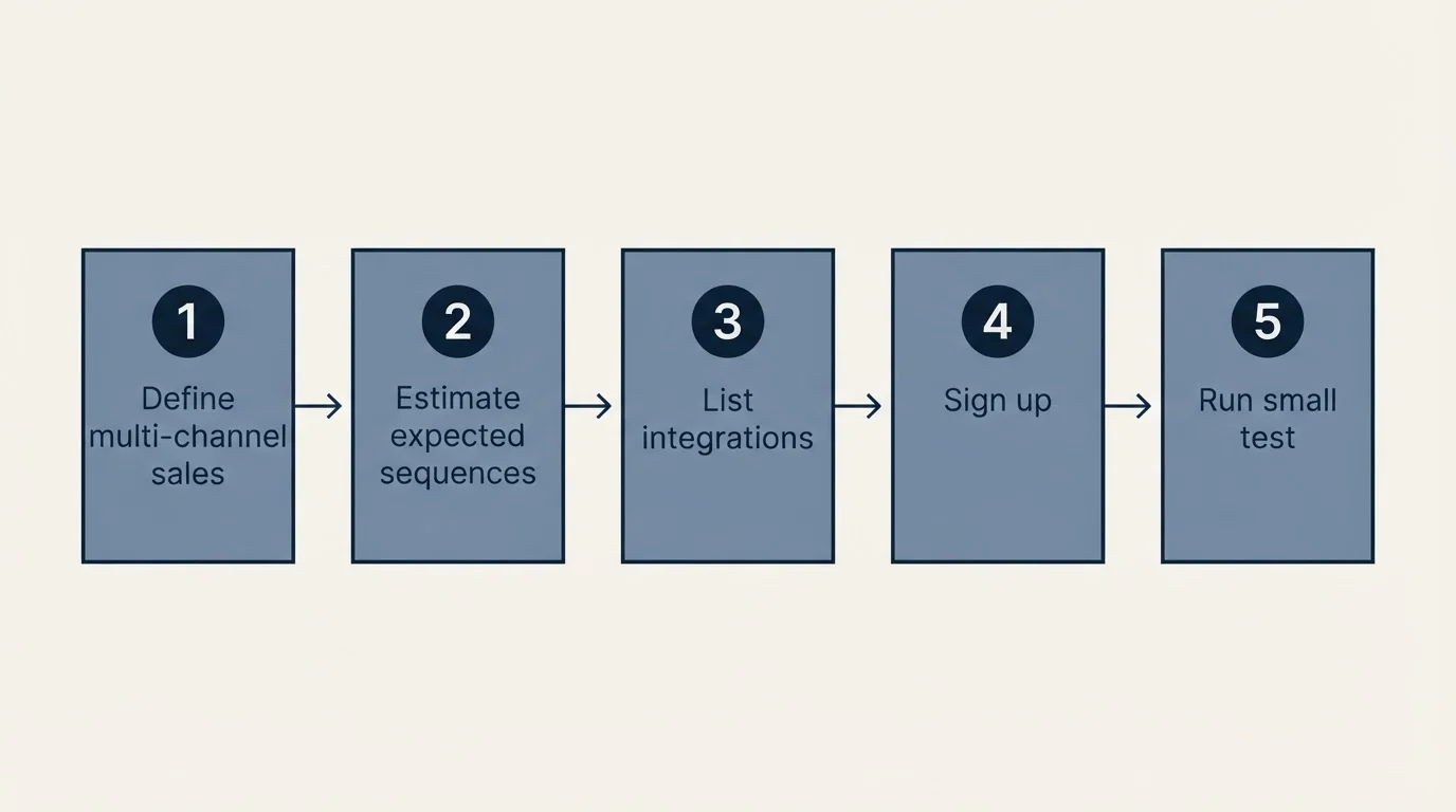 Step sequence: Getting Started Checklist (Define multi-channel sales, Estimate expected sequences, List integrations, Sign up)