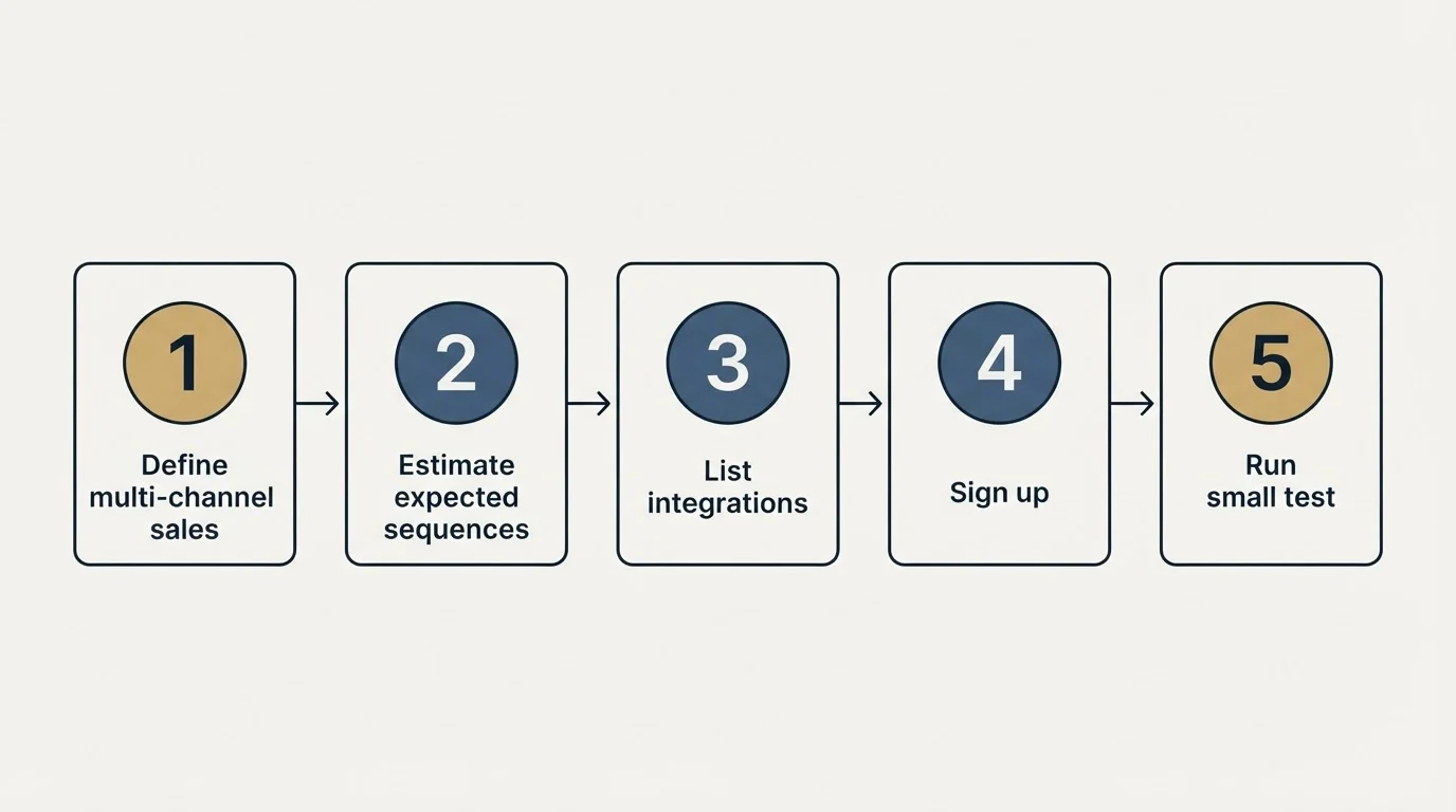 Step sequence: Getting Started Checklist (Define multi-channel sales, Estimate expected sequences, List integrations, Sign up)