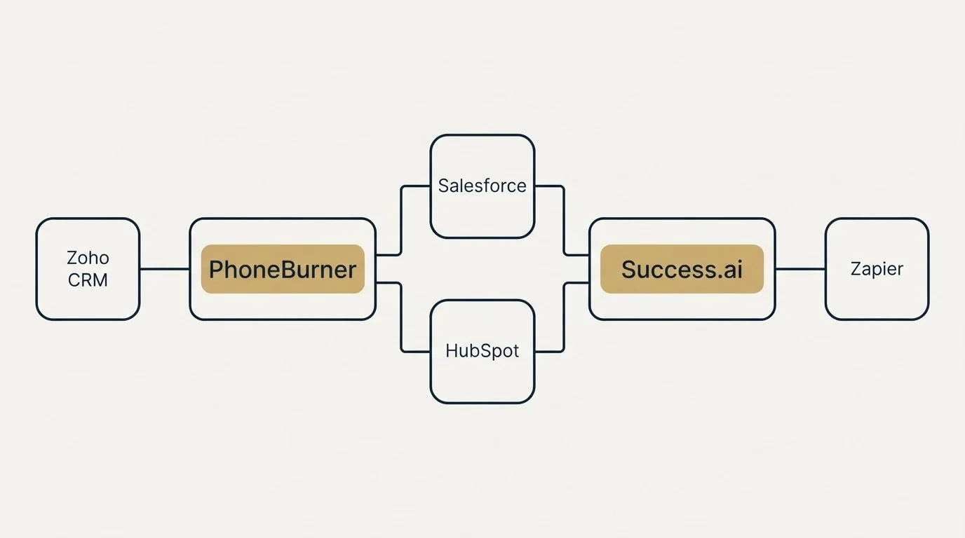Integration flow: Integration Ecosystem (PhoneBurner, Success.ai, Salesforce, HubSpot)