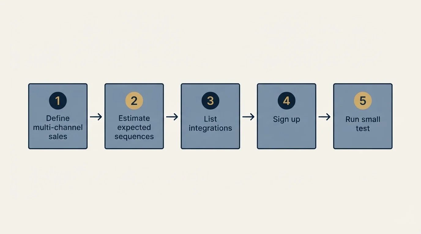 Step sequence: Getting Started Checklist (Define multi-channel sales, Estimate expected sequences, List integrations, Sign up)