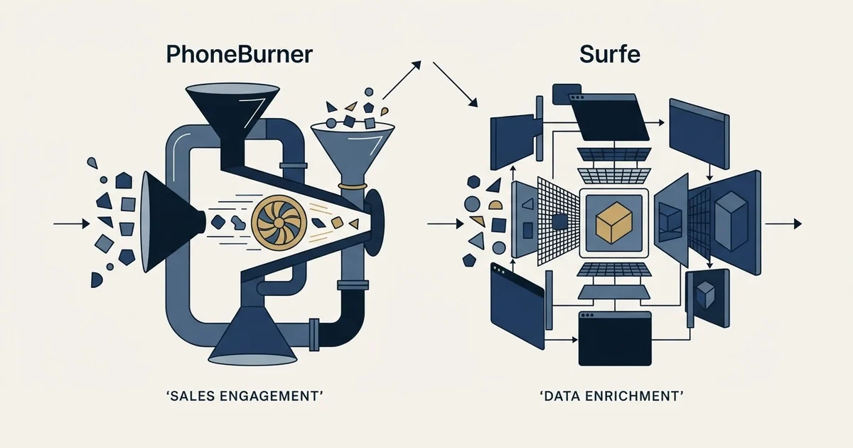Editorial illustration for PhoneBurner vs Surfe