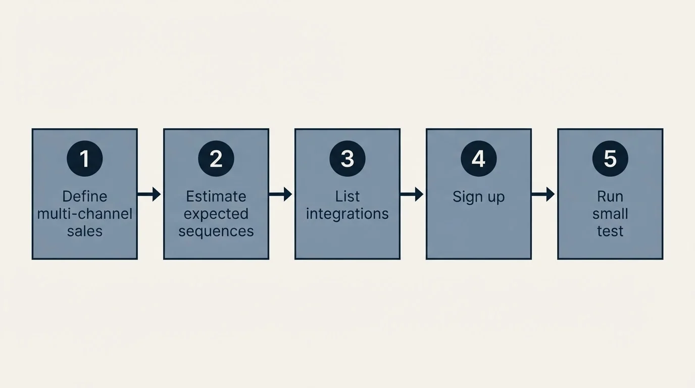 Step sequence: Getting Started Checklist (Define multi-channel sales, Estimate expected sequences, List integrations, Sign up)