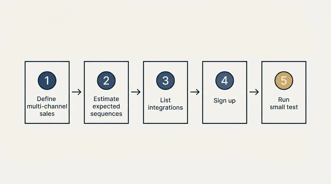 Step sequence: Getting Started Checklist (Define multi-channel sales, Estimate expected sequences, List integrations, Sign up)