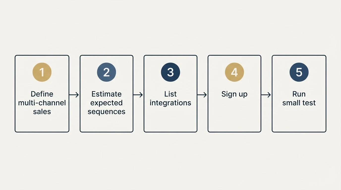 Step sequence: Getting Started Checklist (Define multi-channel sales, Estimate expected sequences, List integrations, Sign up)