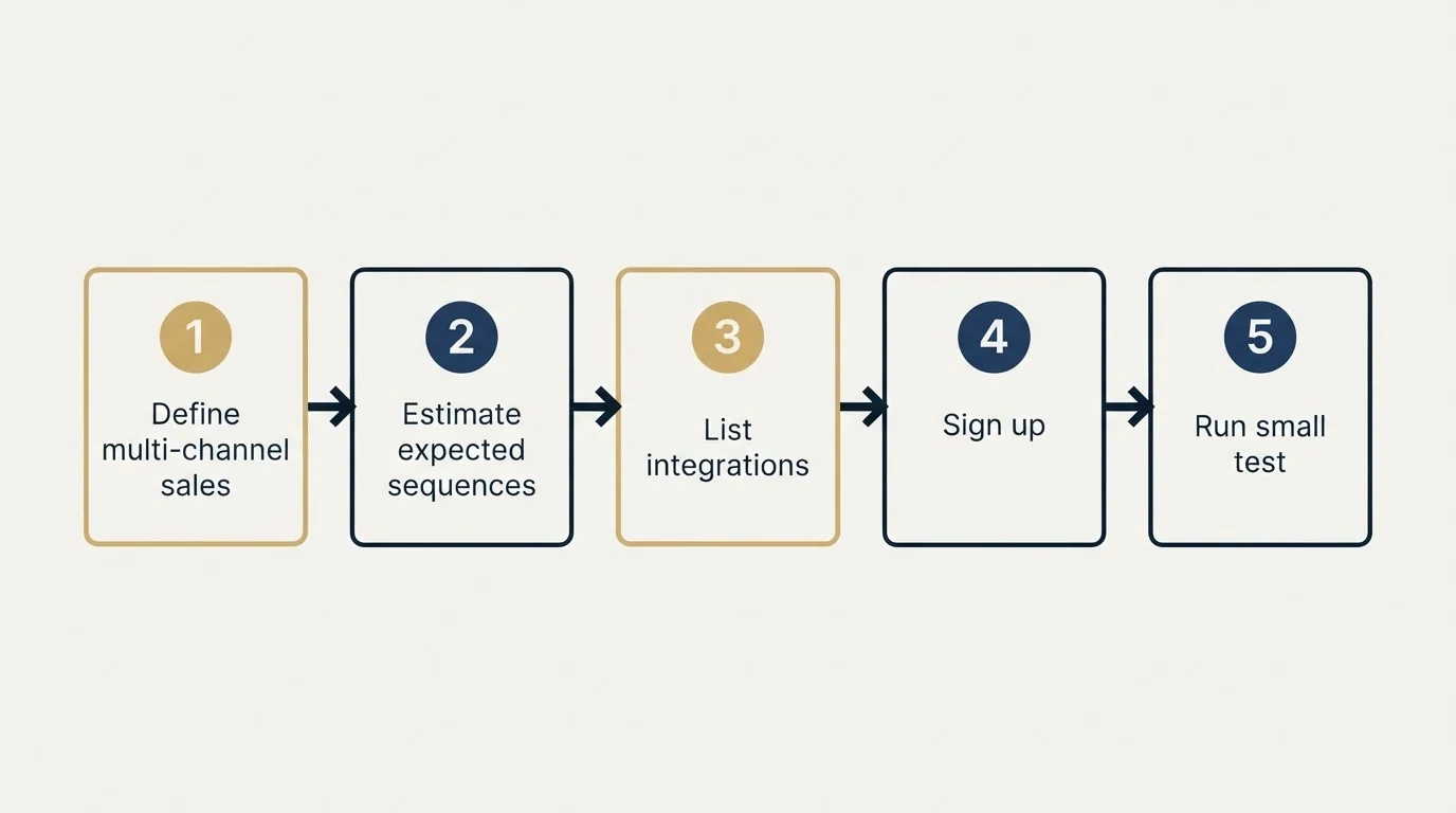 Step sequence: Getting Started Checklist (Define multi-channel sales, Estimate expected sequences, List integrations, Sign up)